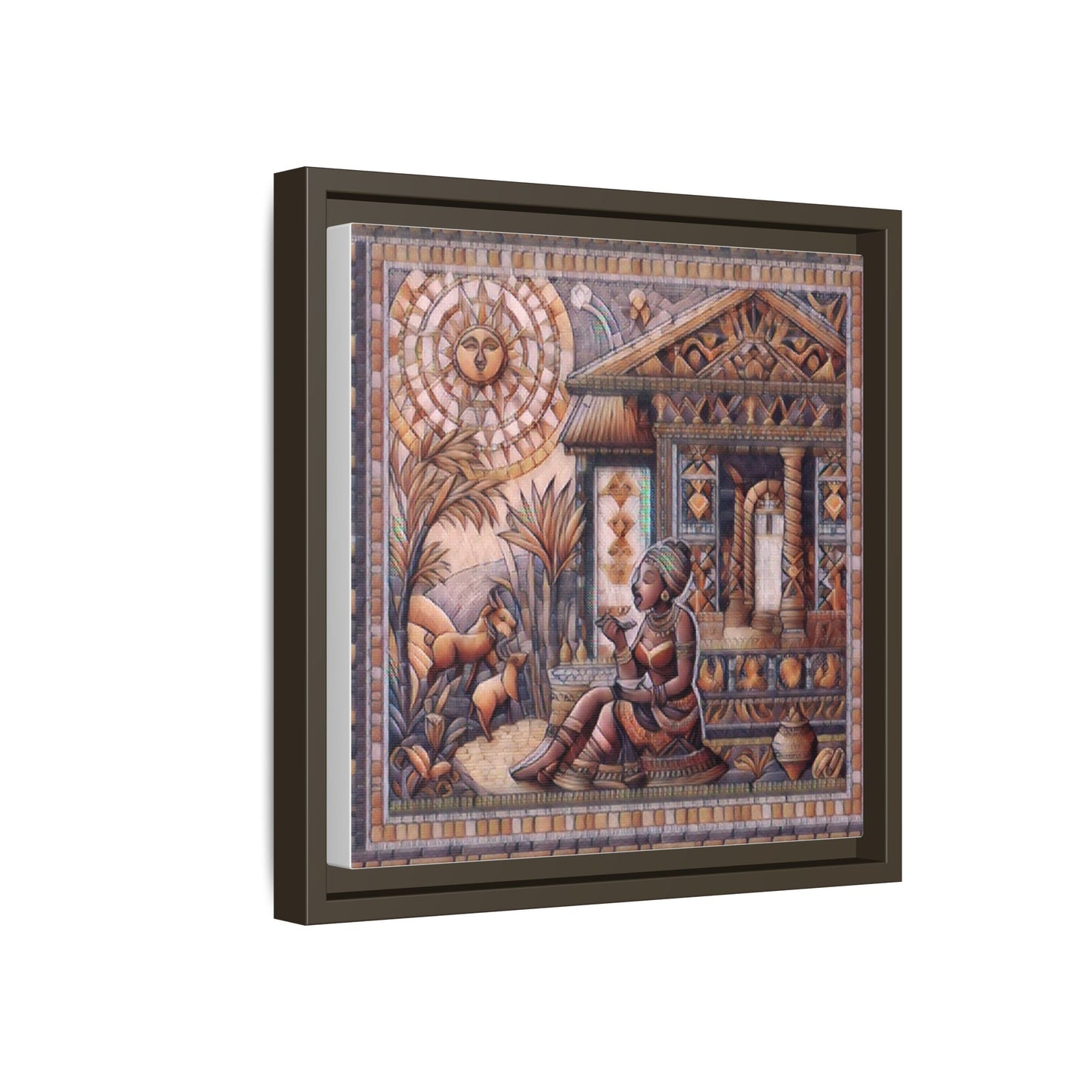 Egyptian Goddess Mosaic Framed Canvas Art — Colorful Ancient Ritual Wall Decor