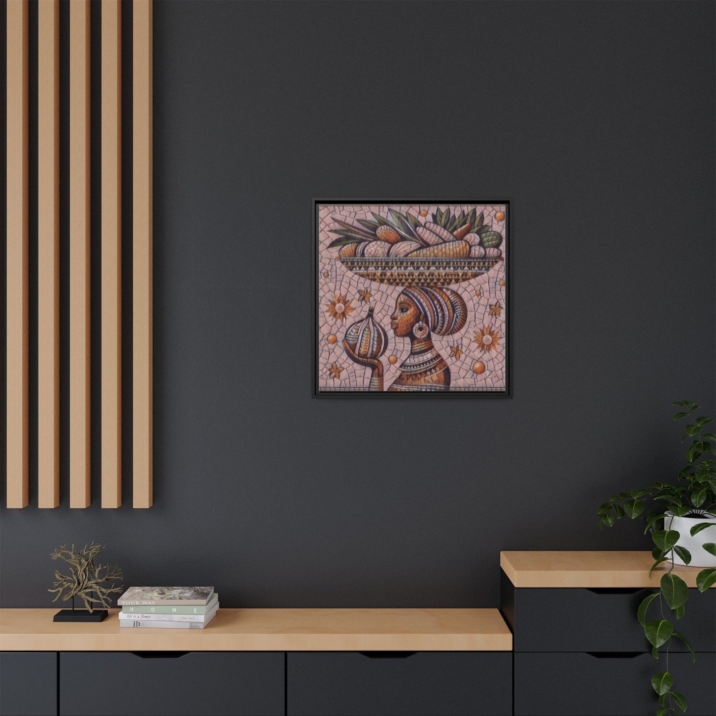 Egyptian Mosaic Goddess Matte Framed Canvas Wall Art