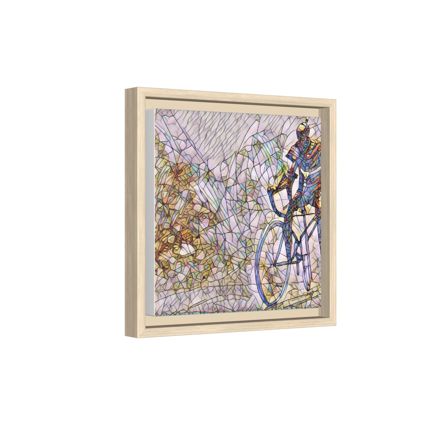 Colorful Cyclist Stained-Glass Art — Framed Matte Canvas