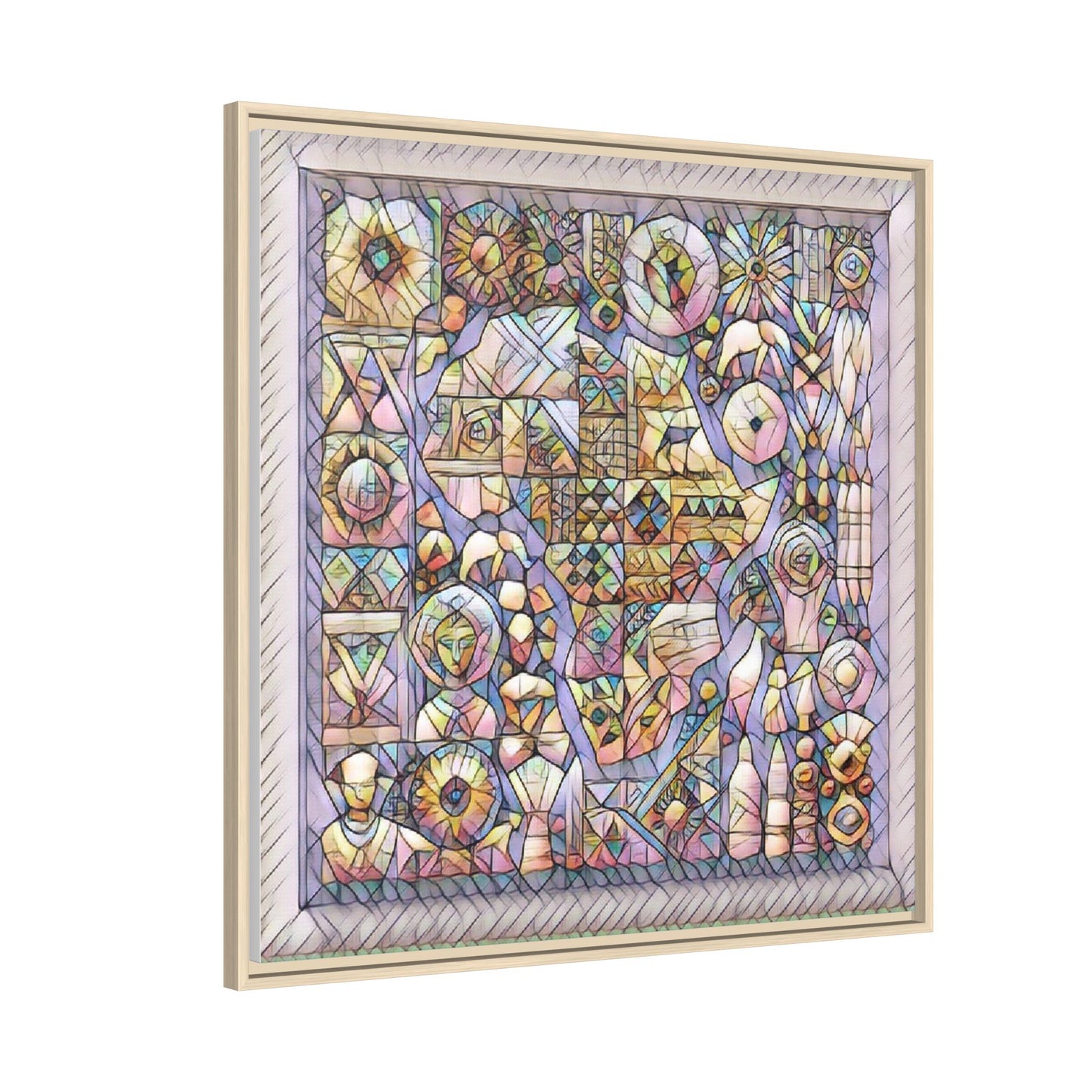 Framed Abstract Mosaic Matte Canvas Art — Pastel Geometric Wall Decor