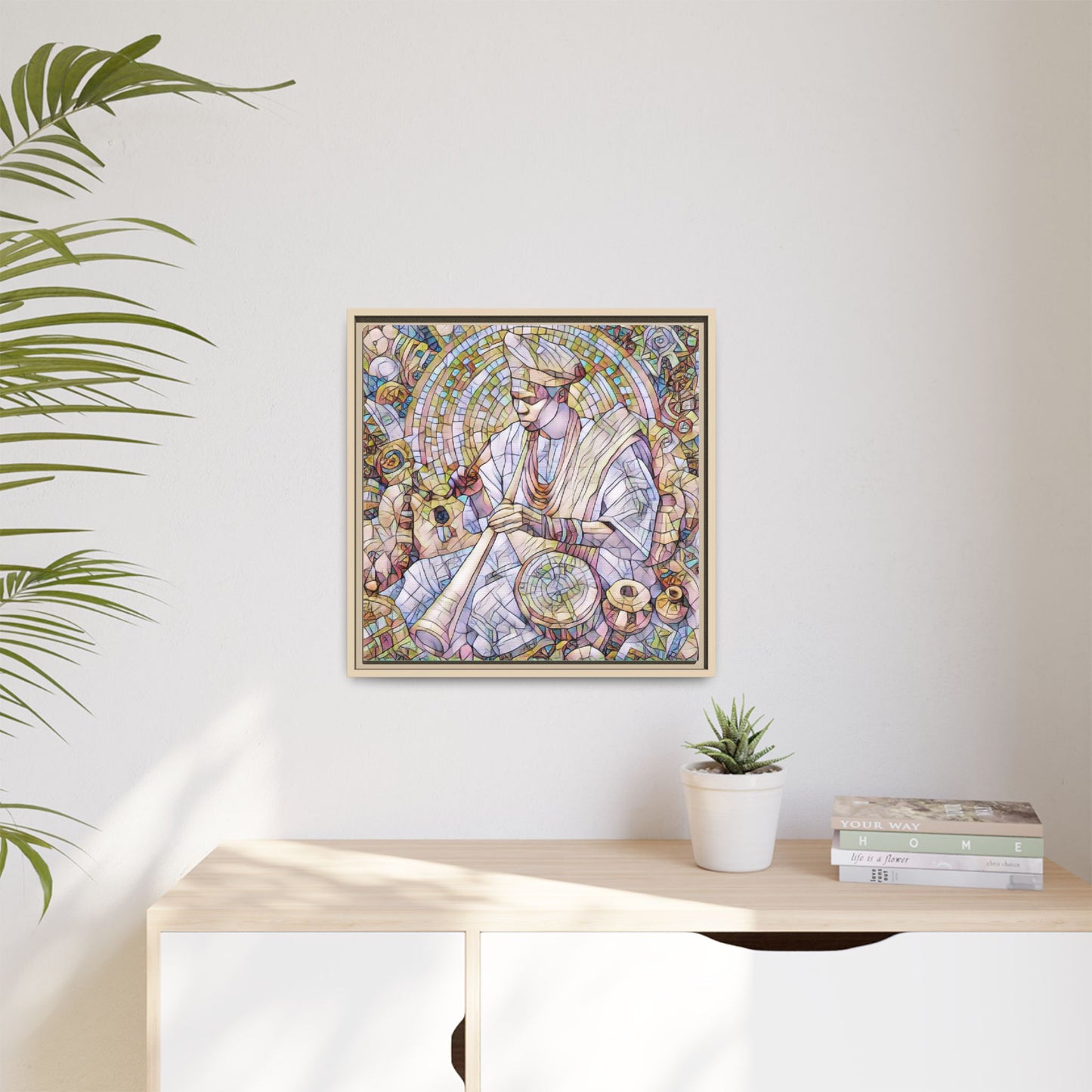 Framed Matte Canvas Print — African Drummer Mosaic Art