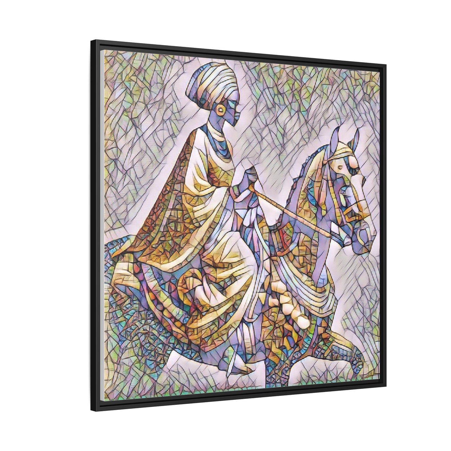 Mosaic Rider Framed Canvas Art — African Horsewoman Wall Decor
