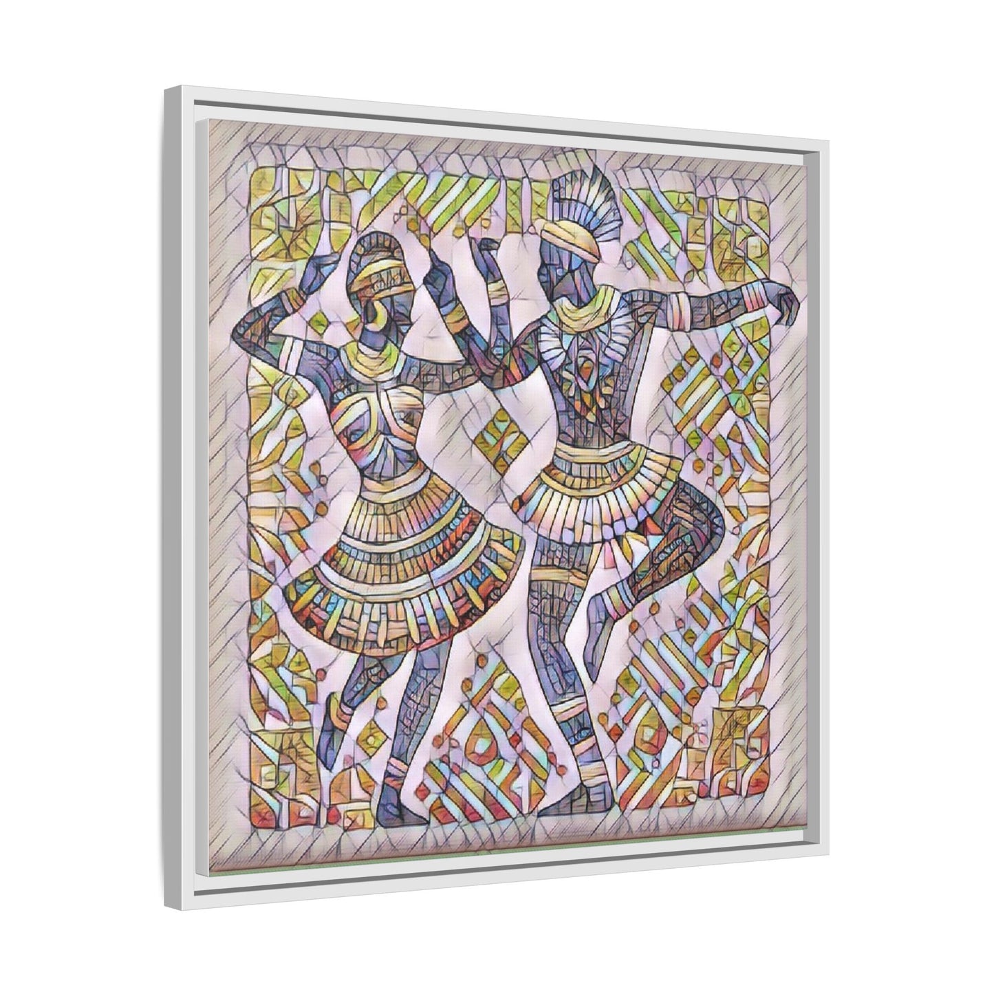 Framed Matte Canvas Print — Colorful Tribal Dancers Wall Art