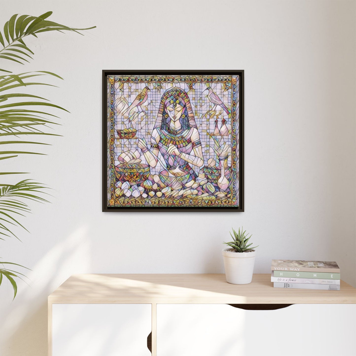 Egyptian Goddess Mosaic Framed Canvas Art