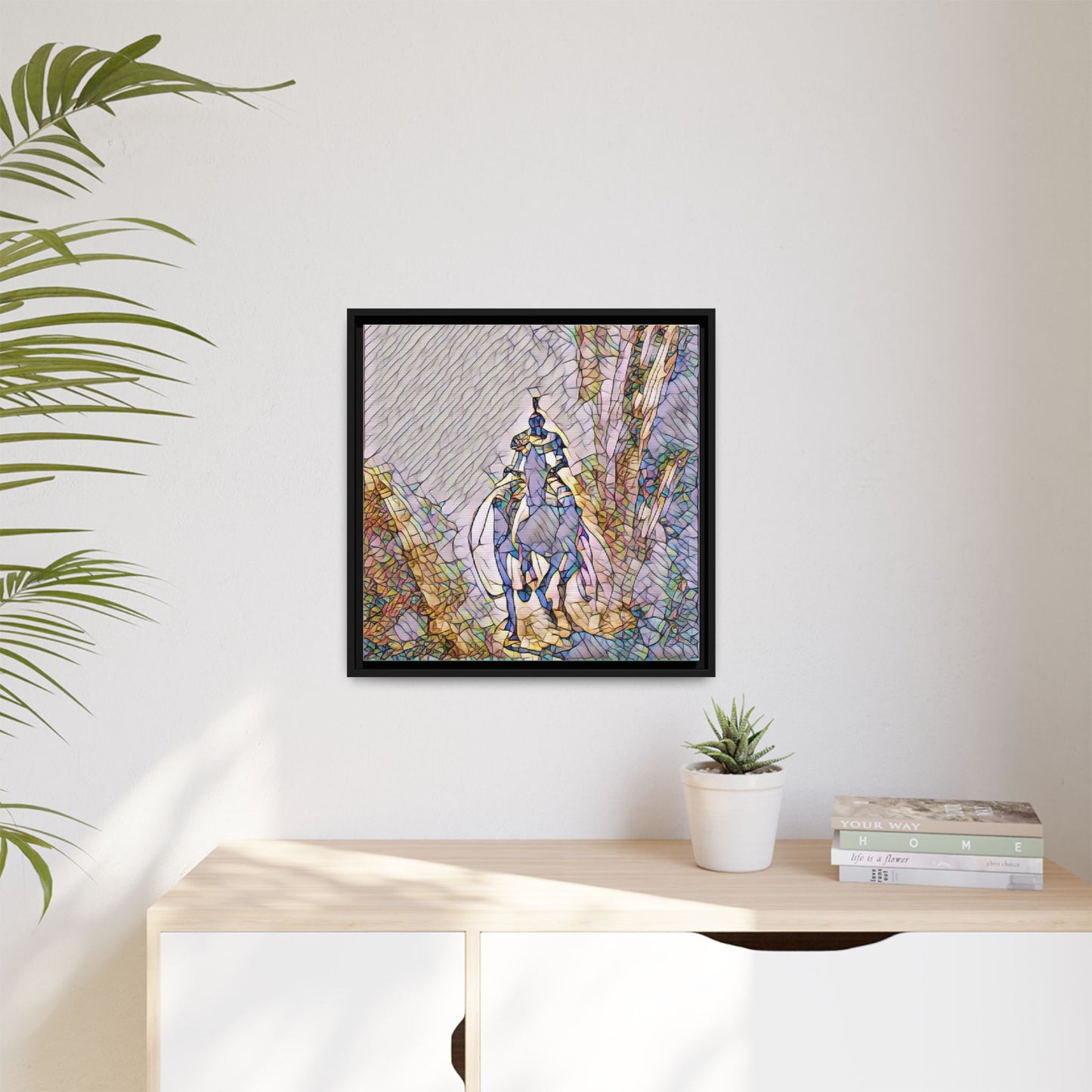 Stained-Glass Knight Matte Framed Canvas Wall Art