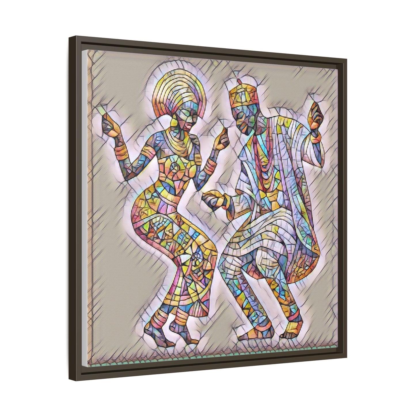 Afrobeat Dancers Framed Canvas Art — Colorful Mosaic African Dance Print