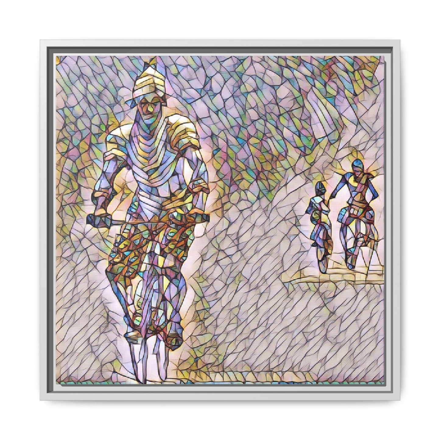 Cyclists Mosaic Matte Canvas Framed Wall Art