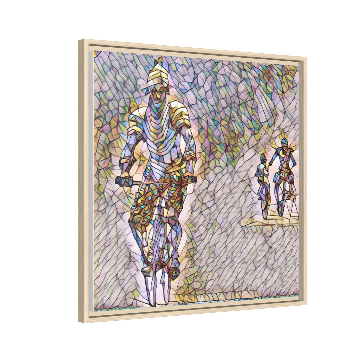 Cyclists Mosaic Matte Canvas Framed Wall Art