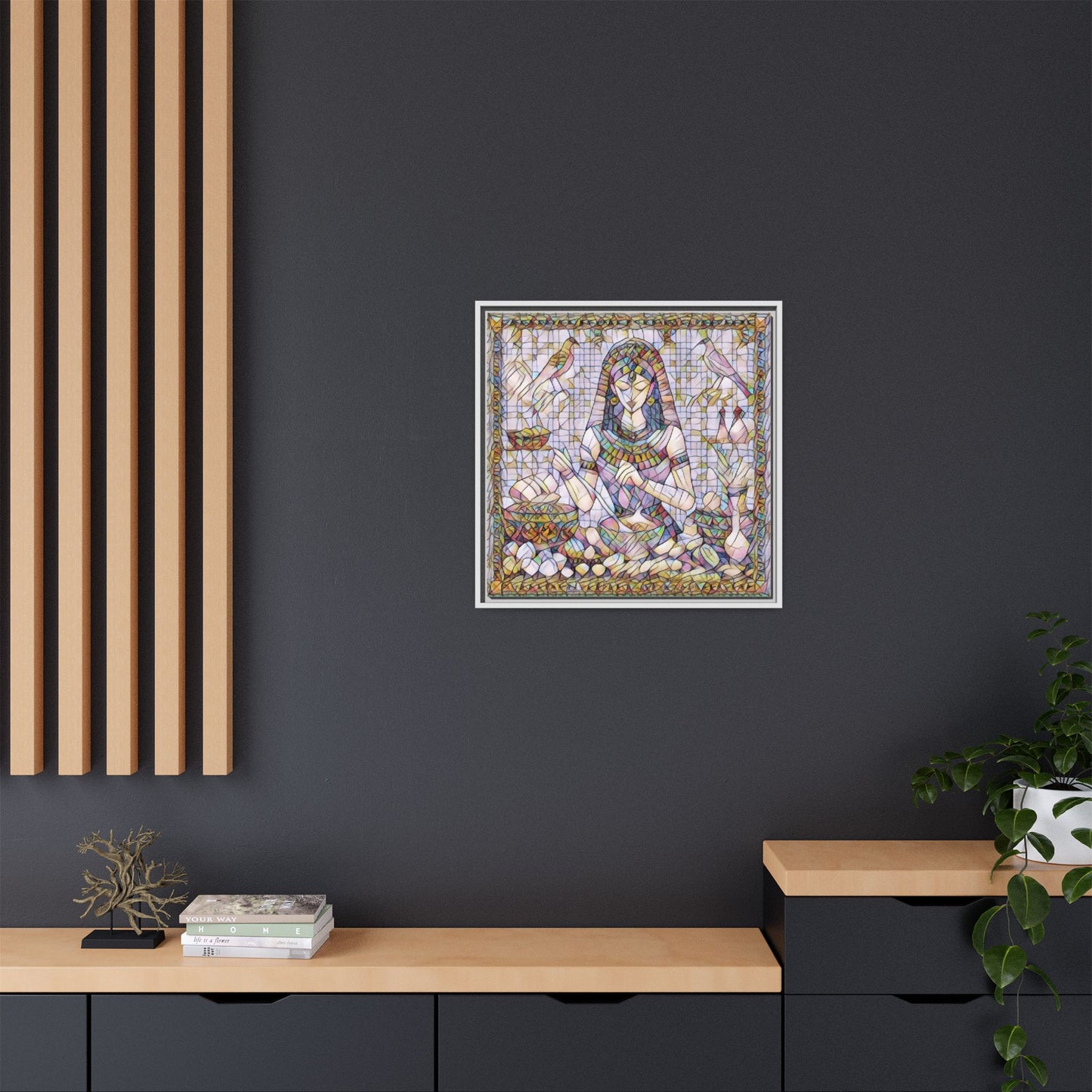 Egyptian Goddess Mosaic Framed Canvas Art