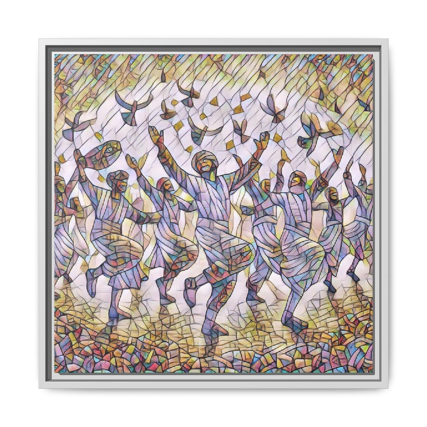 Framed Canvas Art - Joyful Dancers with Doves (Multicolor)