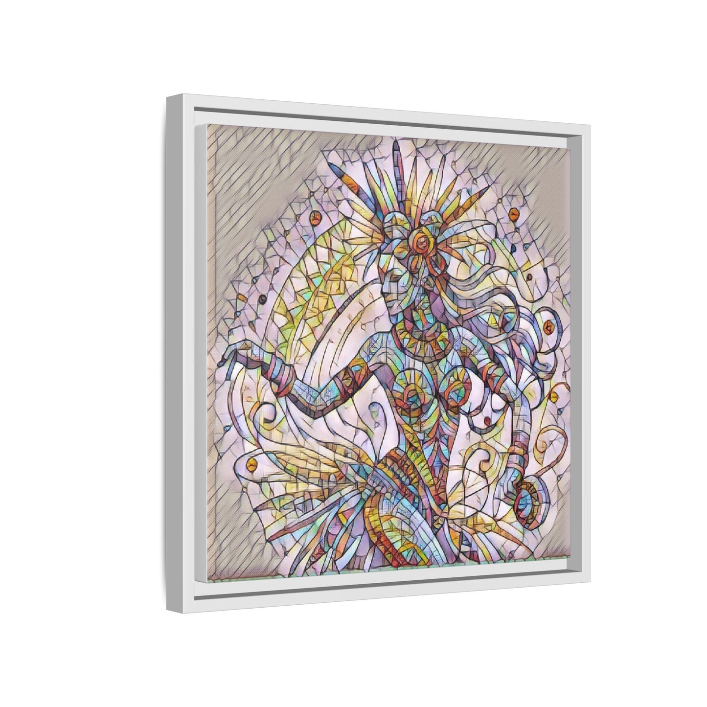 Colorful Mermaid Mosaic Framed Canvas Art — Boho Ocean Wall Decor