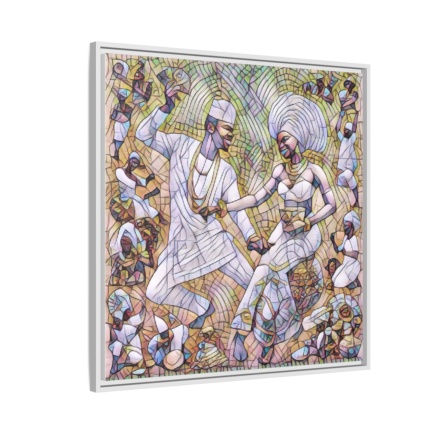 Afrobeat Celebration Matte Framed Canvas — Vibrant Dancers Wall Art