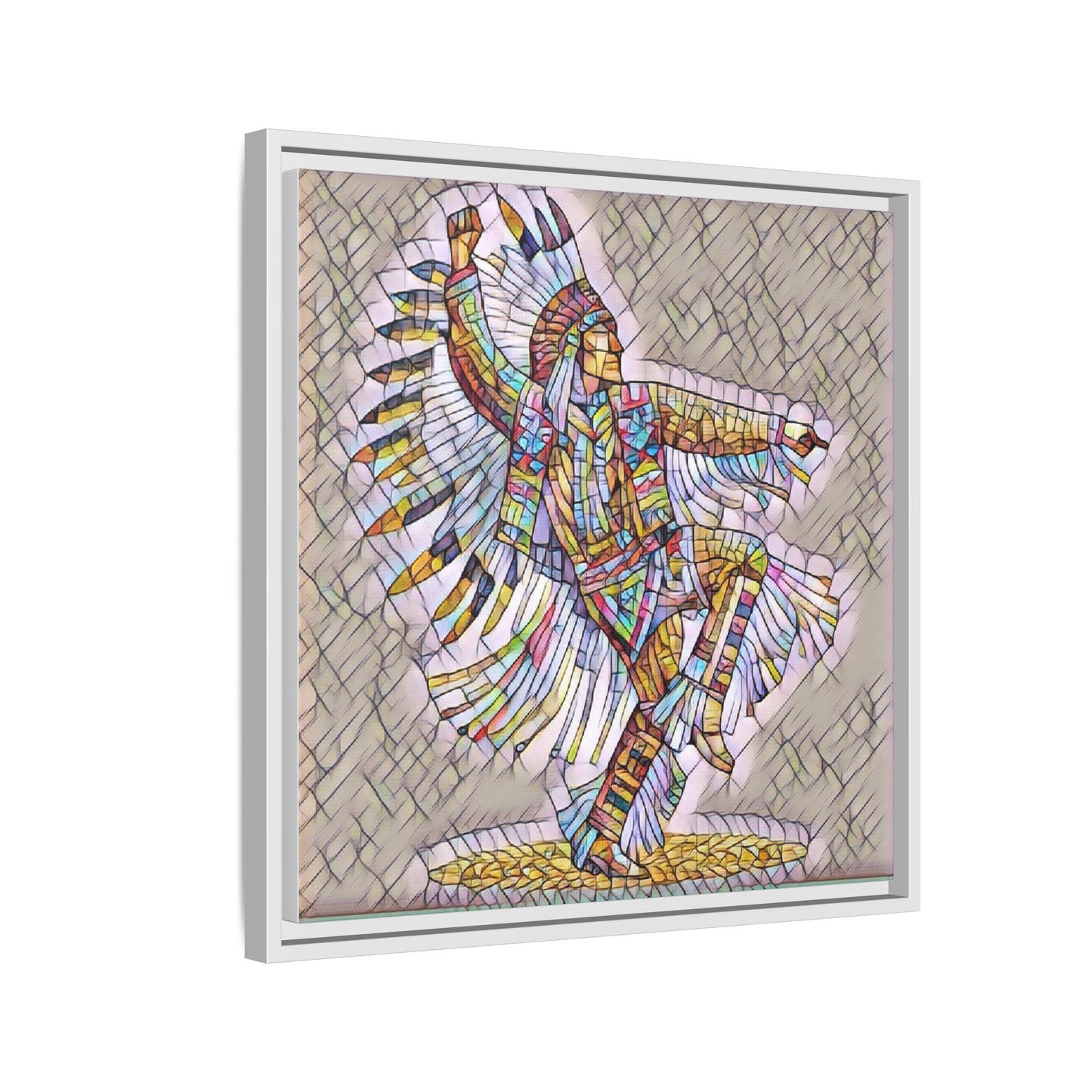 Colorful Native Dancer Framed Canvas Art — Stained Glass Style Wall Decor