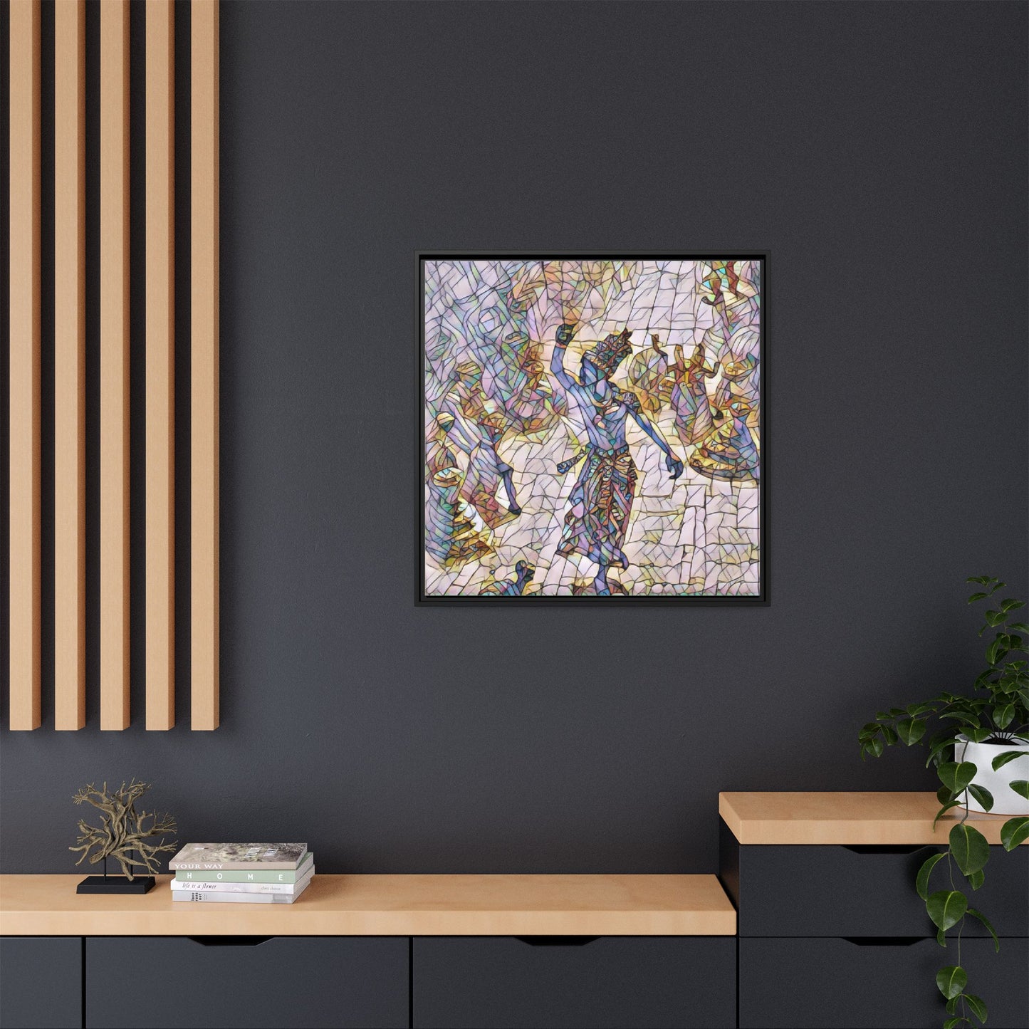 Framed Canvas Art — Colorful Mosaic Krishna Dance Print