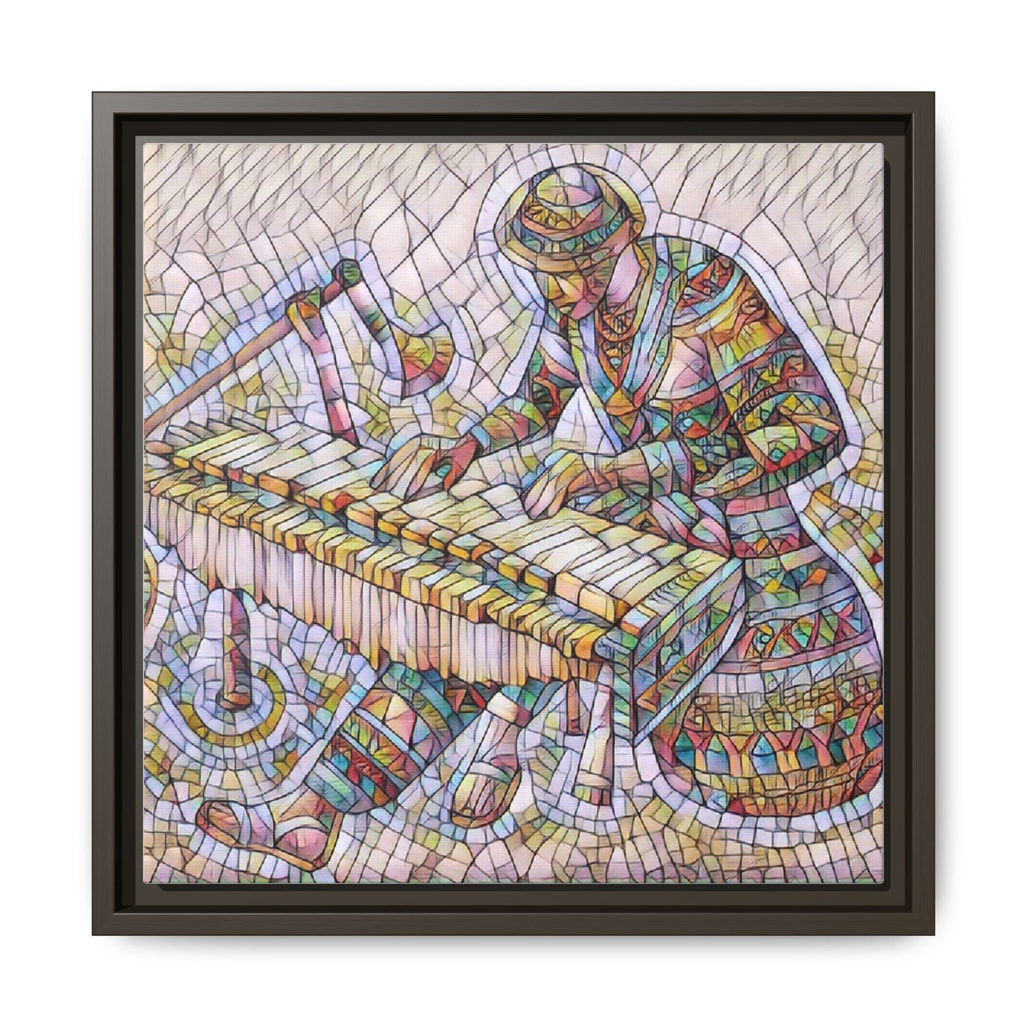 Framed Canvas Art - Colorful Mosaic Vibraphone Musician Print