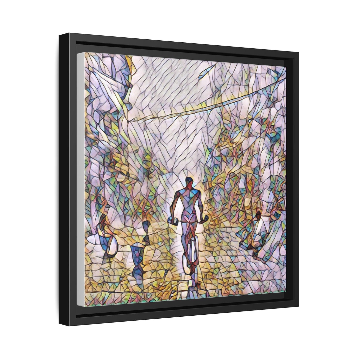 Cyclist Stained-Glass Matte Canvas Framed Wall Art