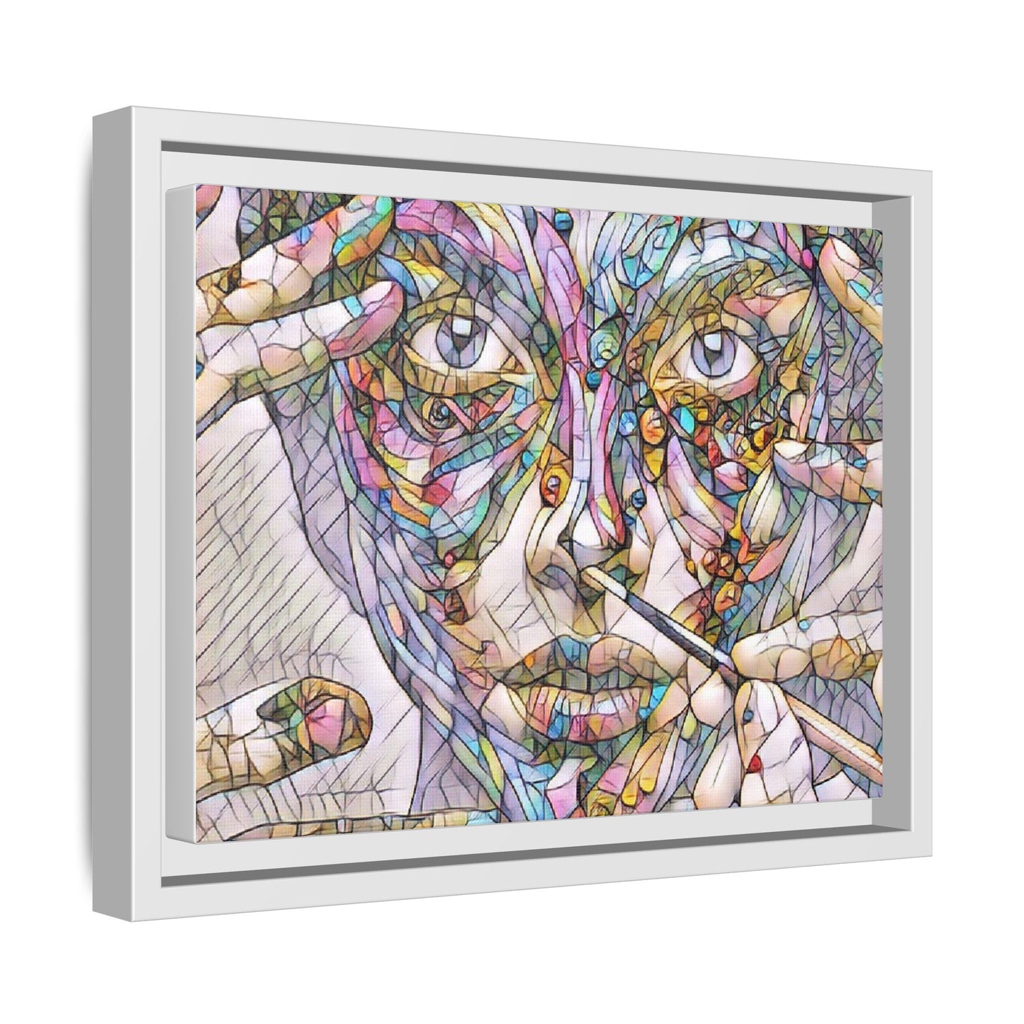 Framed Abstract Mosaic Face Canvas — Colorful Modern Wall Art