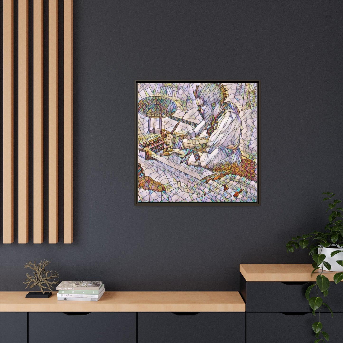 Framed Matte Canvas — Abstract Drummer Mosaic Wall Art