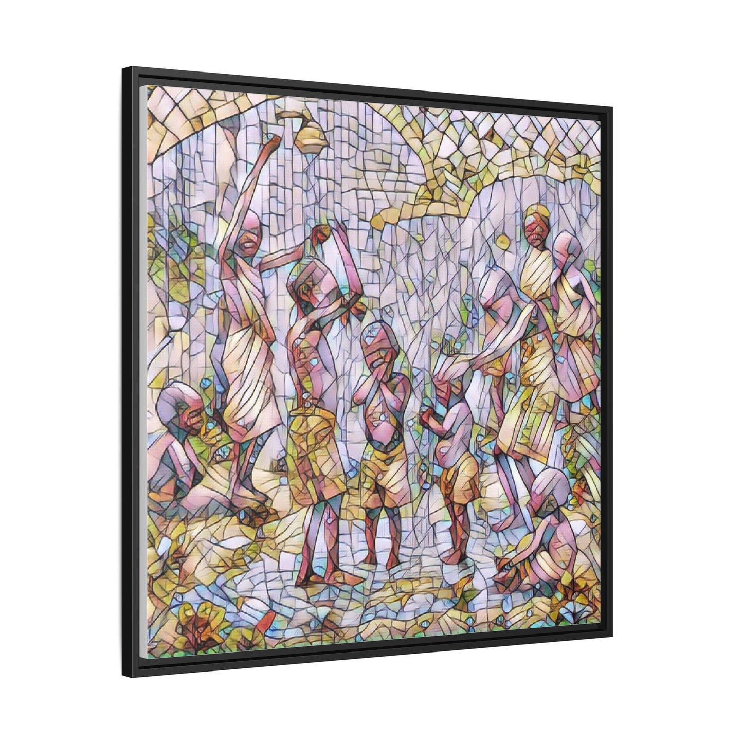 Framed Matte Canvas – Colorful Mosaic Children Playing Wall Art