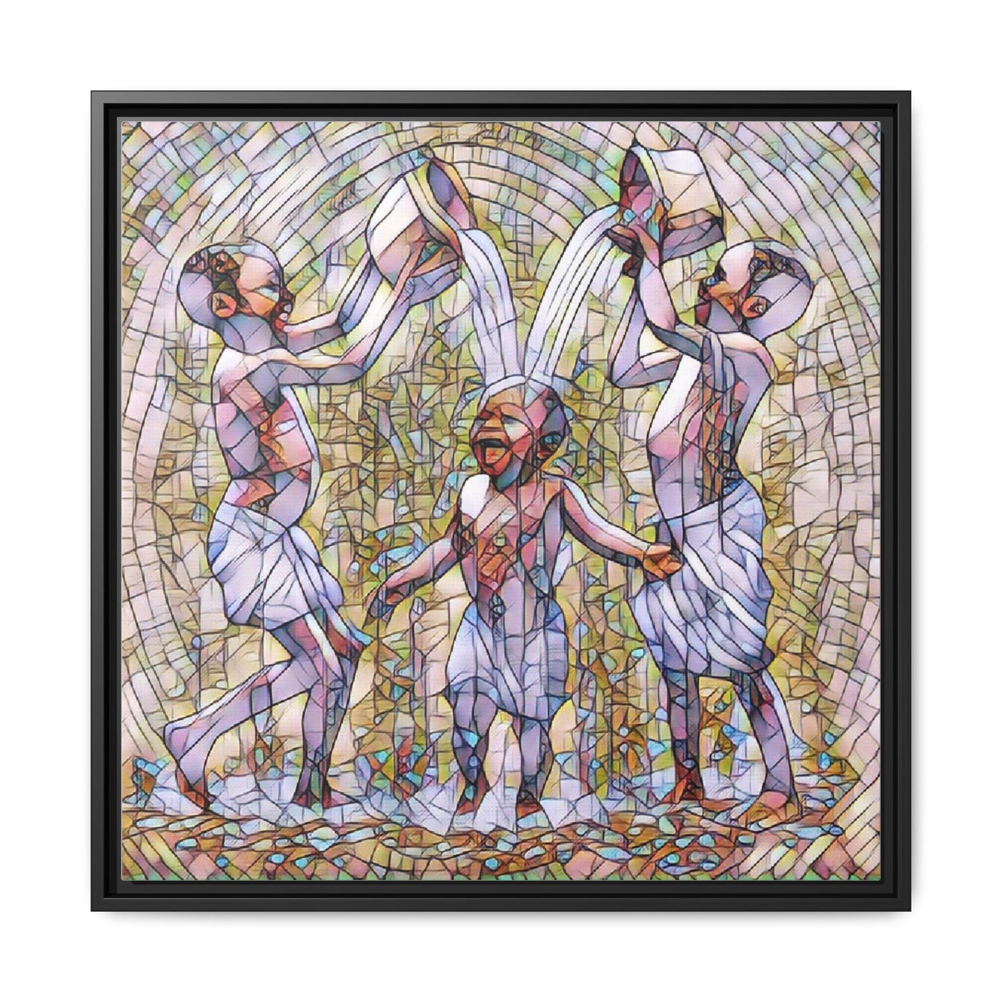 Framed Matte Canvas Art – Joyful Water Dance Family Stained-Glass Print