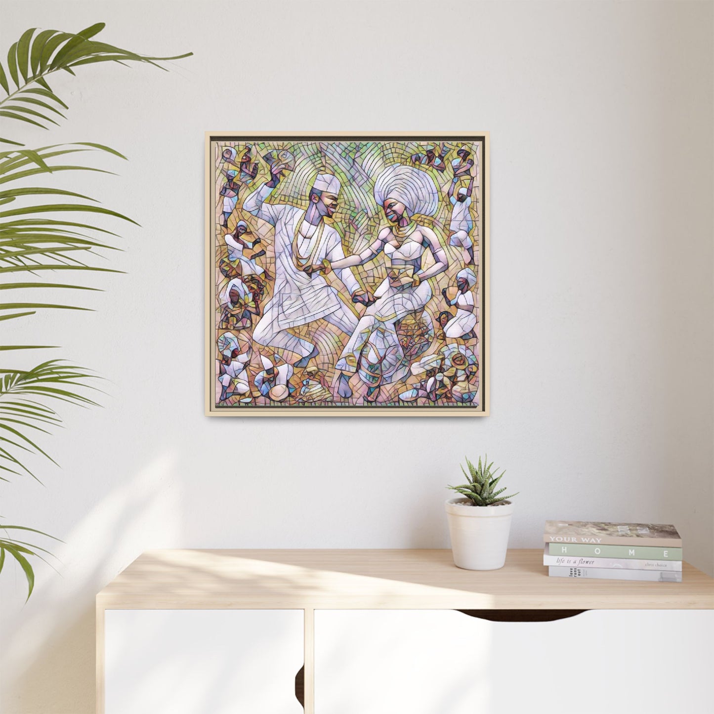 Afrobeat Celebration Matte Framed Canvas — Vibrant Dancers Wall Art