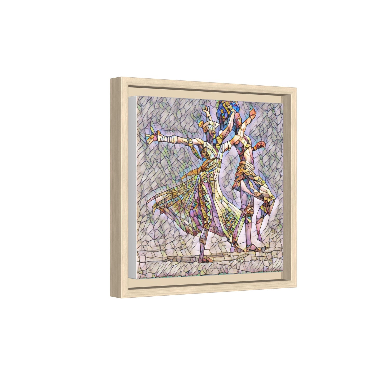 Framed Matte Canvas Wall Art — Abstract Dancers in Stained Glass Style