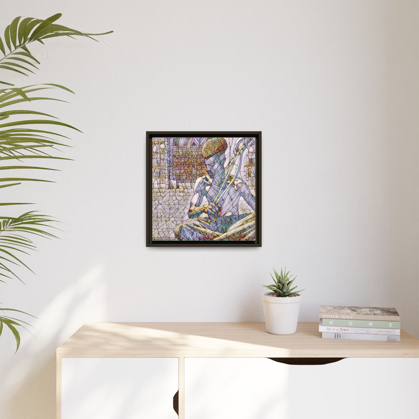 Framed Matte Canvas Art – Stained-Glass Style Musician Print