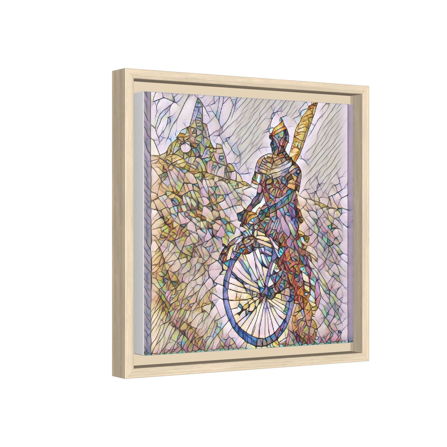 Cyclist Stained Glass Art Print — Framed Matte Canvas