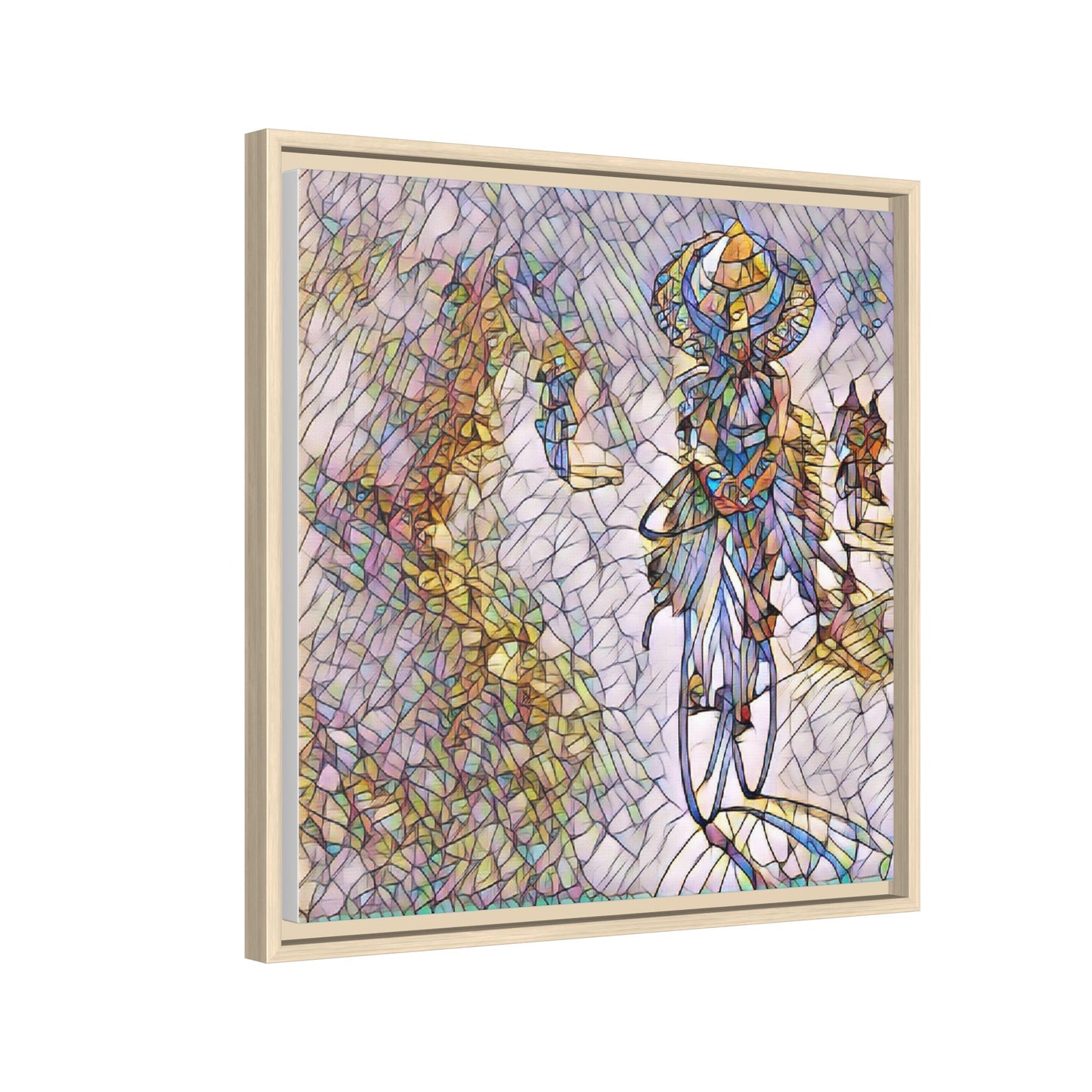 Abstract Cyclist Stained-Glass Art Print — Framed Matte Canvas
