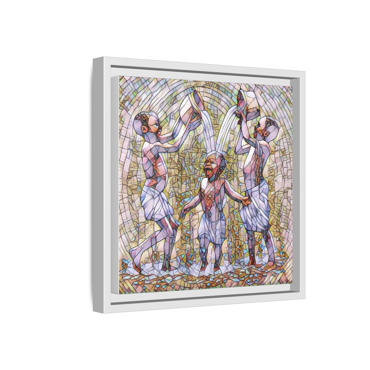 Framed Matte Canvas Art – Joyful Water Dance Family Stained-Glass Print