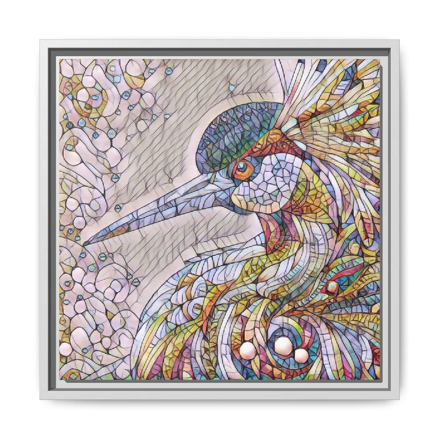 Colorful Stained-Glass Heron Matte Canvas Framed Wall Art