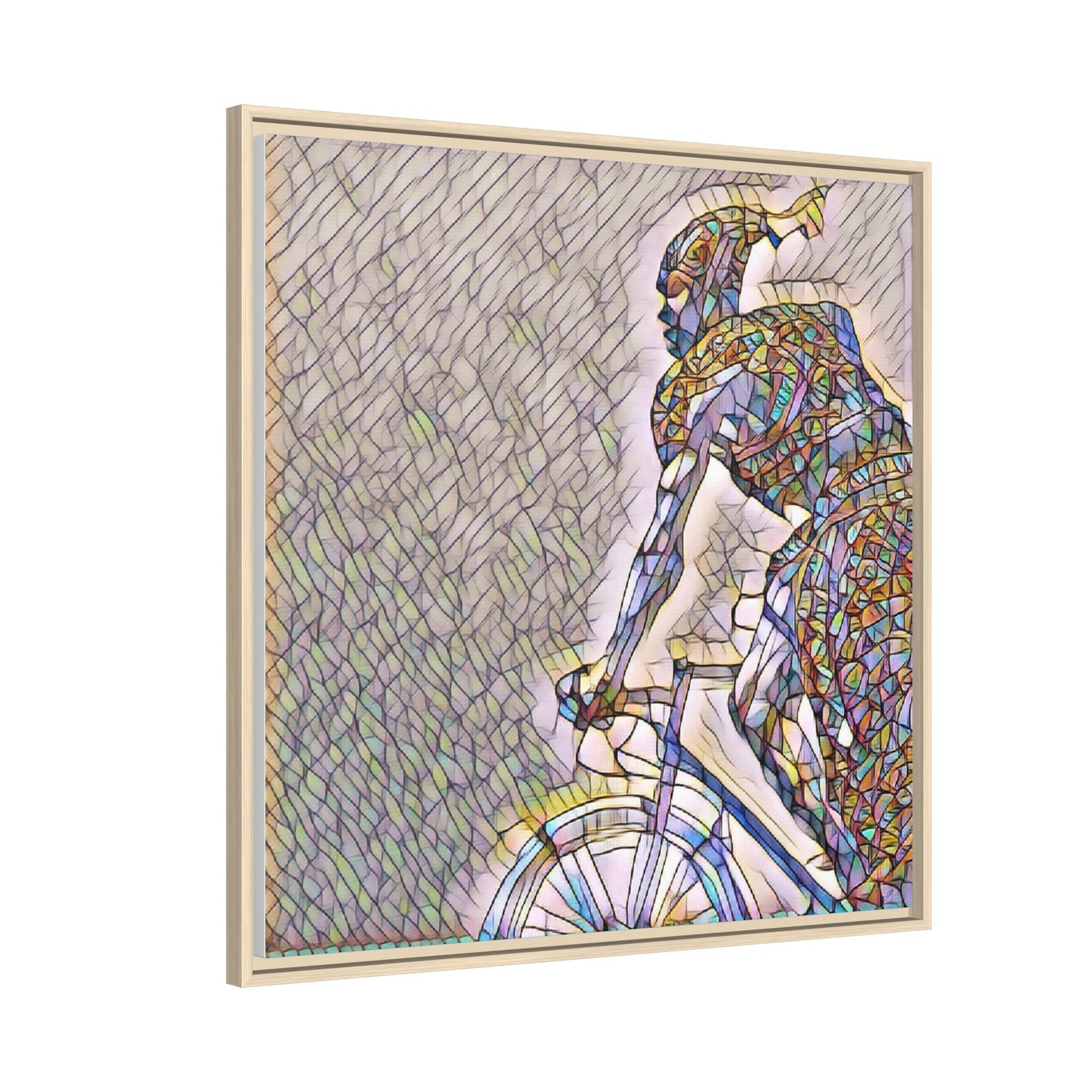 Cyclist Mosaic Matte Canvas Print — Framed Multicolor Bike Art