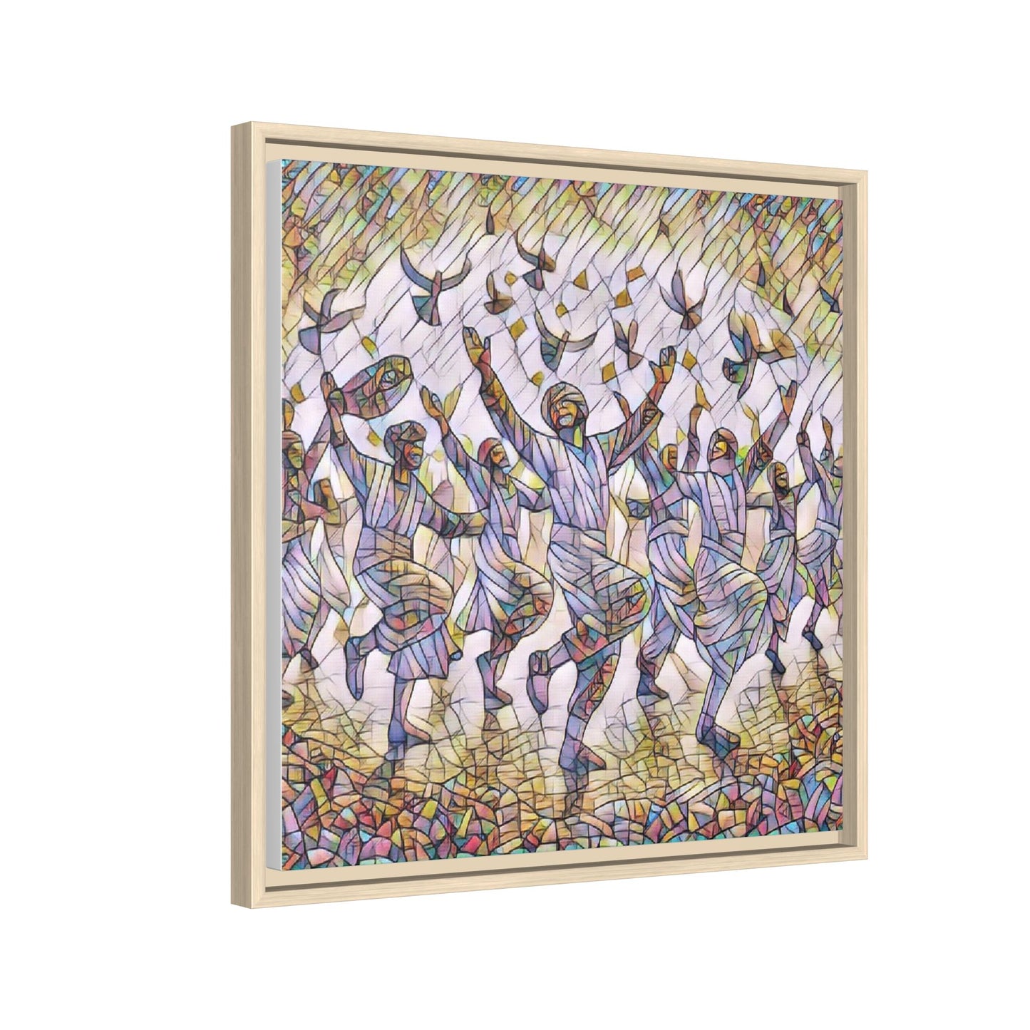 Framed Canvas Art - Joyful Dancers with Doves (Multicolor)