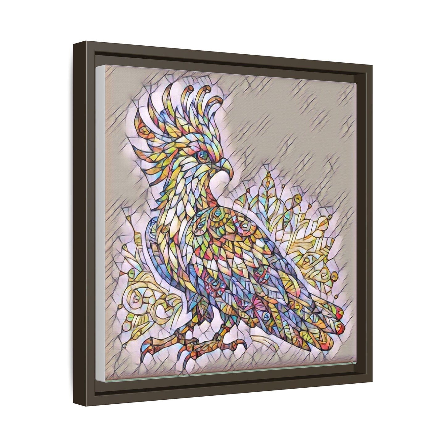 Colorful Stained-Glass Cockatoo Matte Framed Canvas