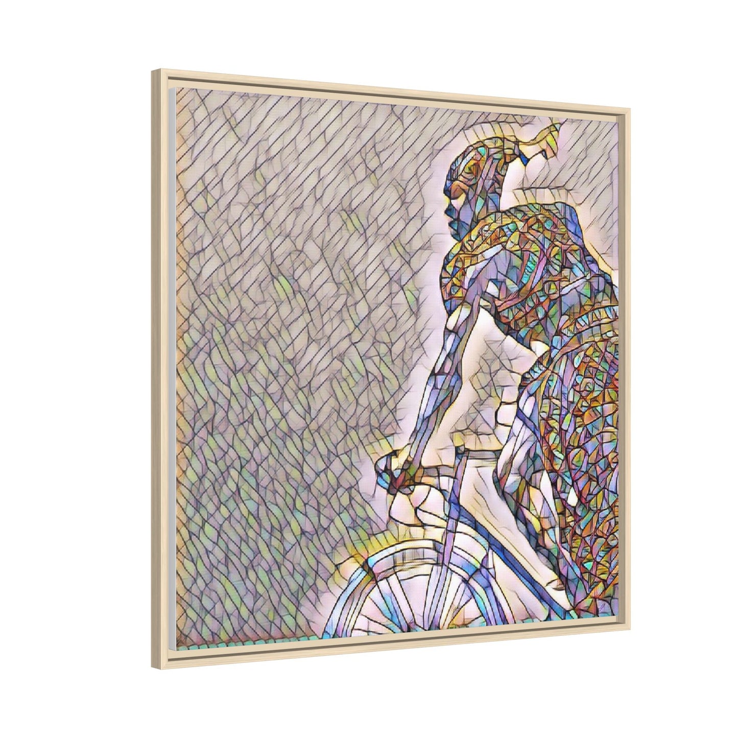 Cyclist Mosaic Matte Canvas Print — Framed Multicolor Bike Art