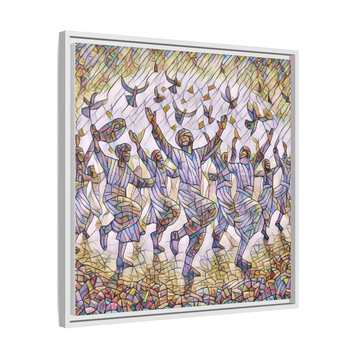 Framed Canvas Art - Joyful Dancers with Doves (Multicolor)