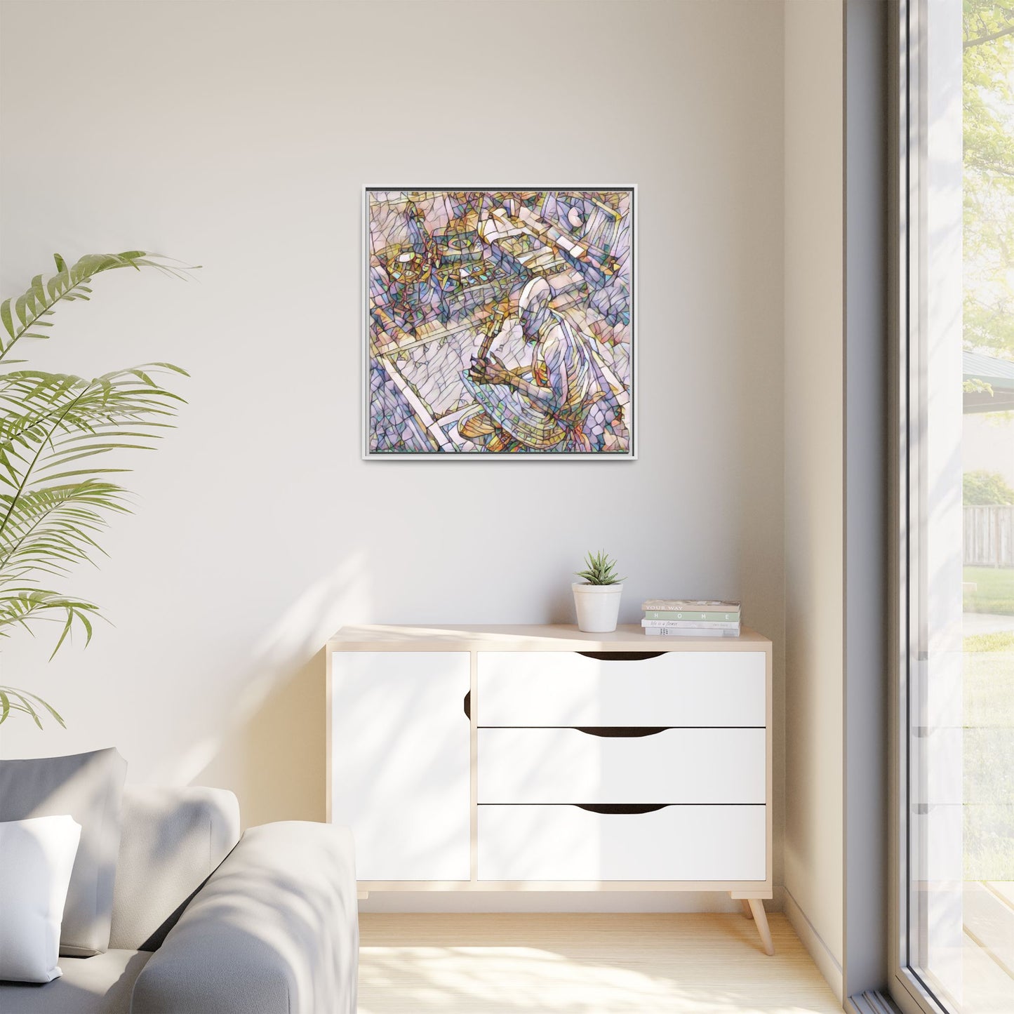 Stained-Glass DJ Matte Canvas Print (Framed) — Colorful Music Room Wall Art