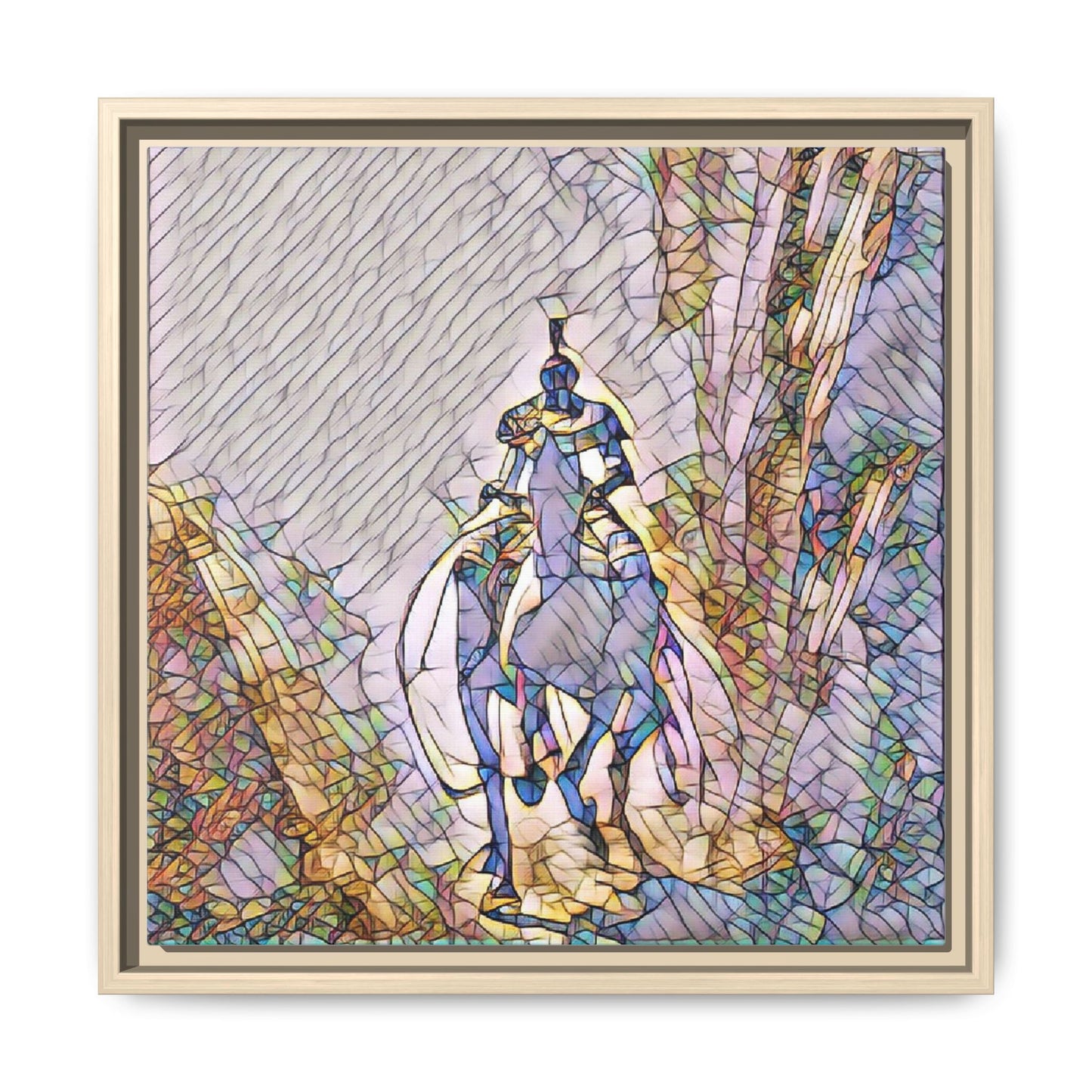 Stained-Glass Knight Matte Framed Canvas Wall Art