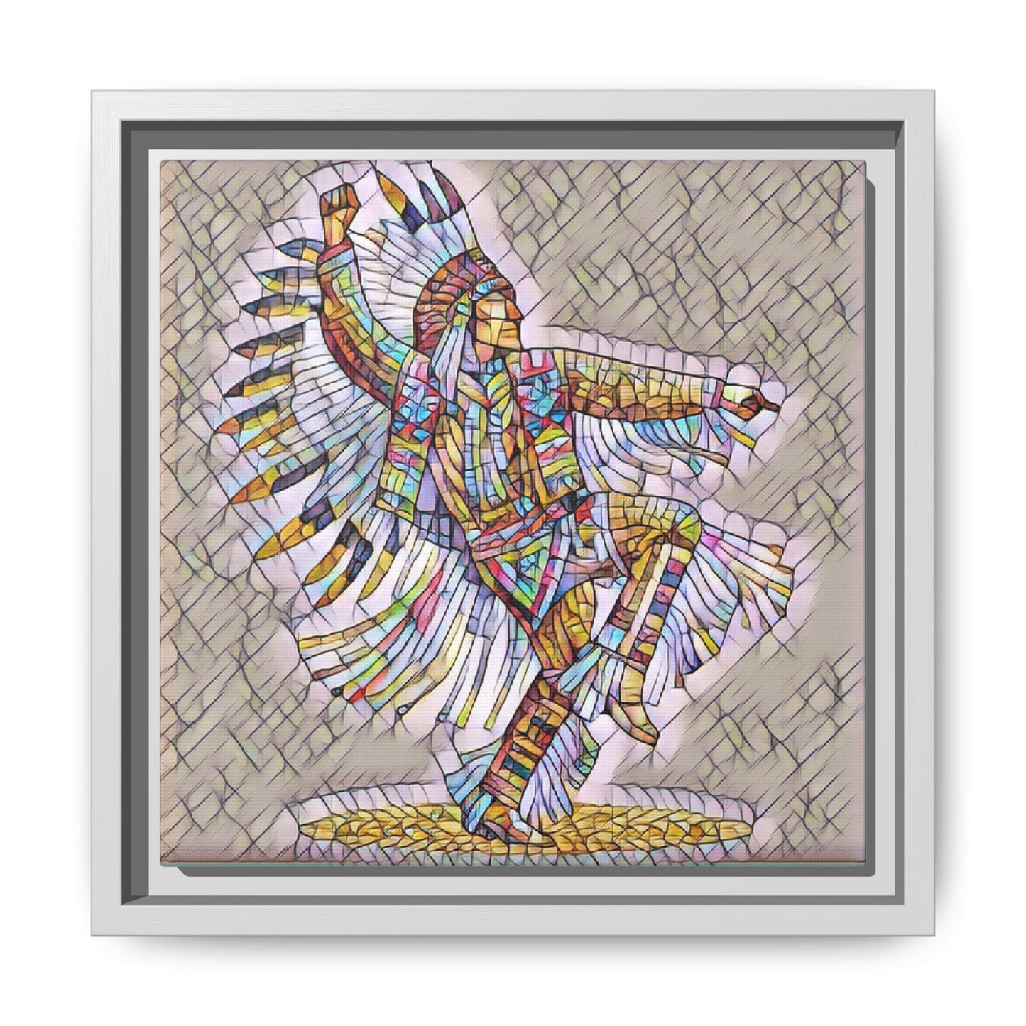 Colorful Native Dancer Framed Canvas Art — Stained Glass Style Wall Decor