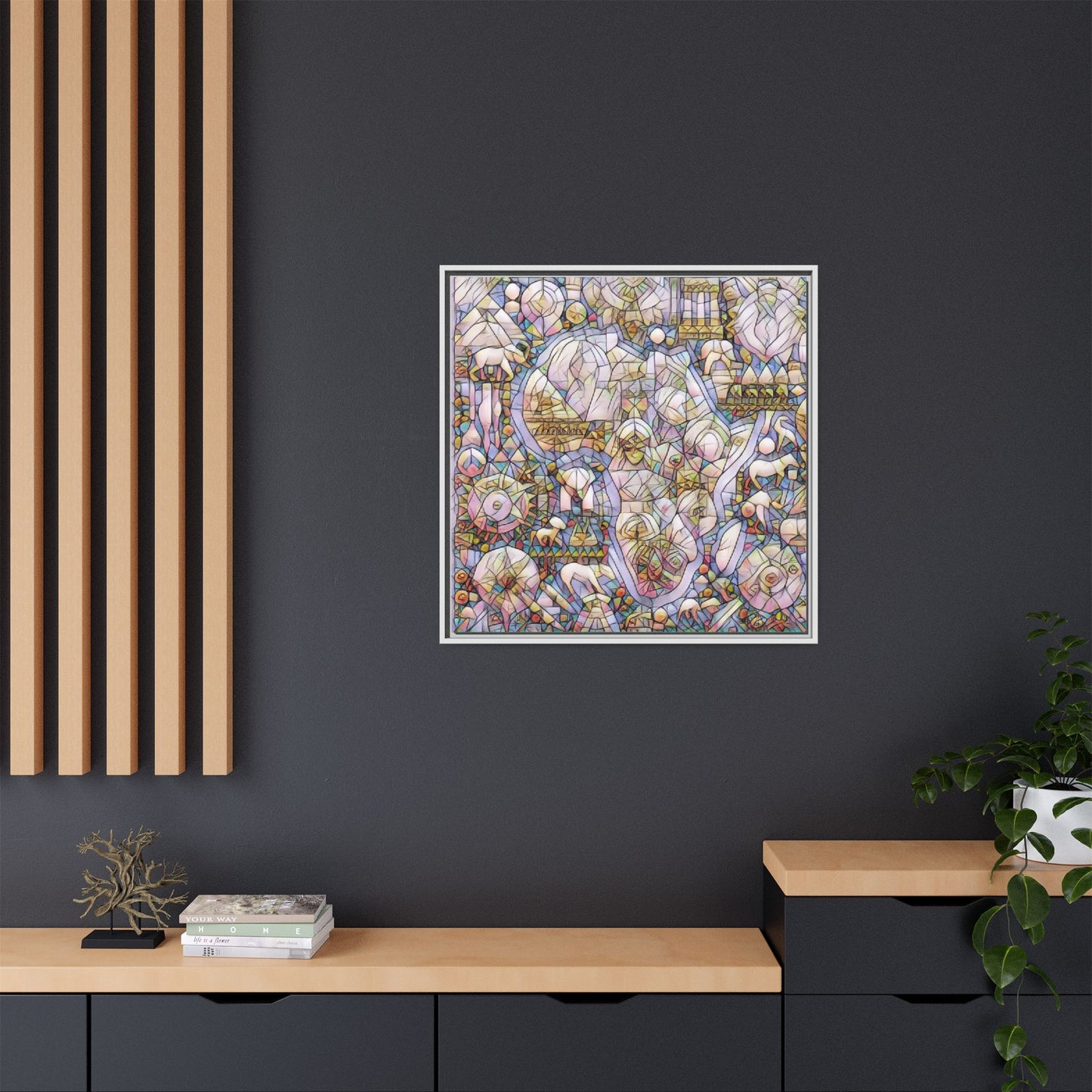 Abstract Stained-Glass Style Framed Canvas Print