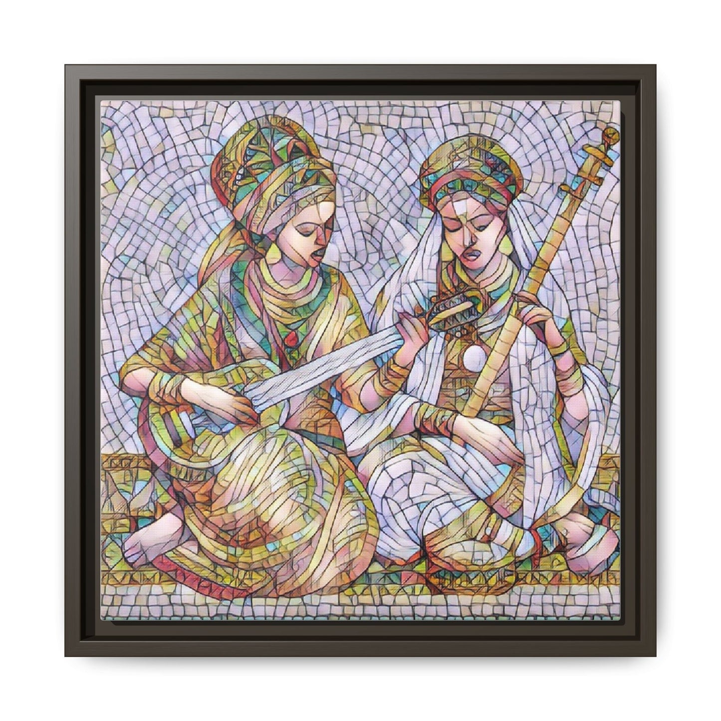Framed Mosaic Art Print — Two Women Playing Lutes (Matte Canvas)