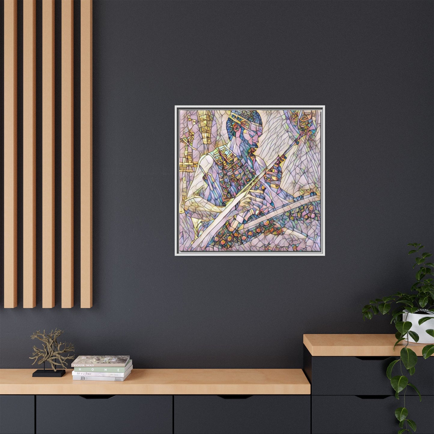 Framed Matte Canvas — Abstract Musician Stained-Glass Art Print