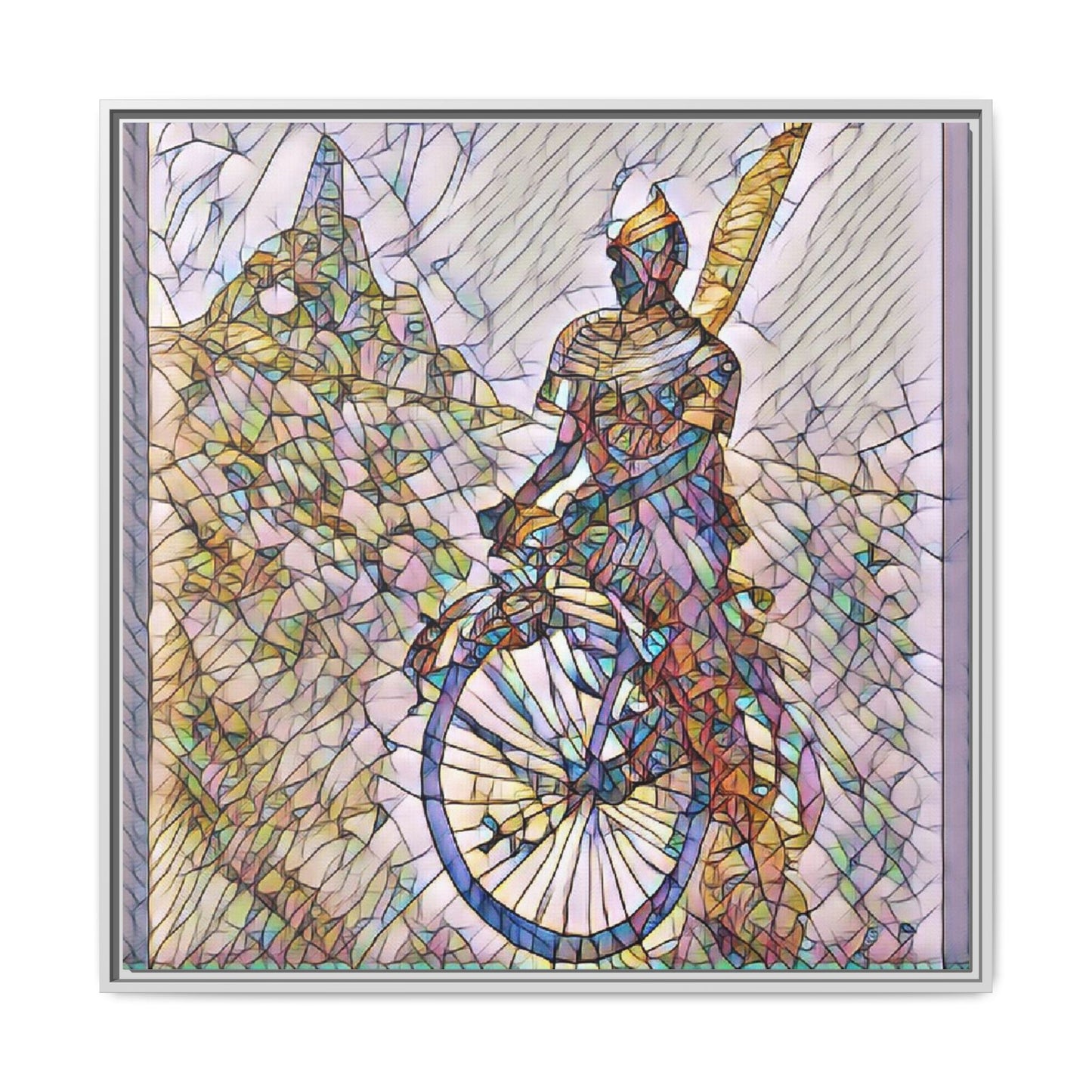Cyclist Stained Glass Art Print — Framed Matte Canvas
