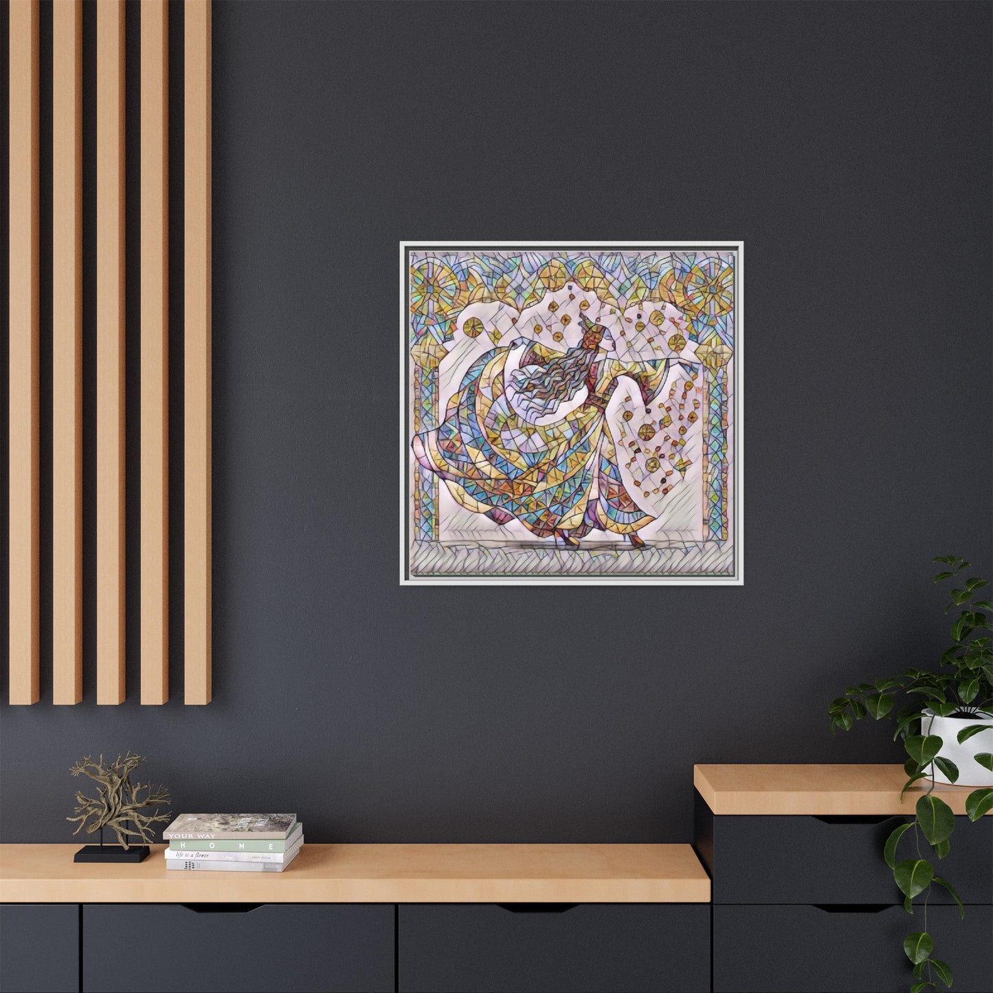Stained Glass Dancing Dervish Framed Canvas Art