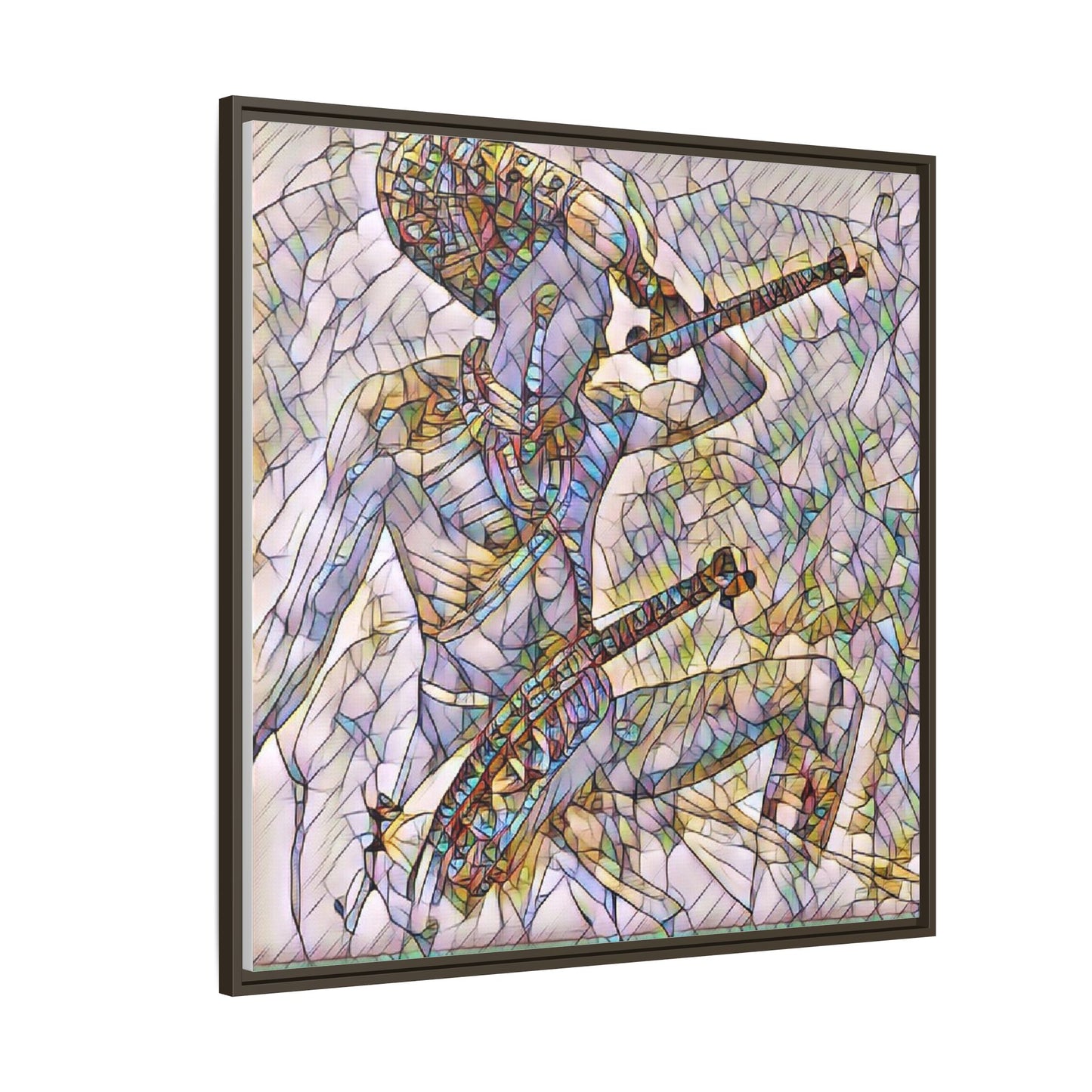 Stained Glass Blue Musician — Framed Matte Canvas Art