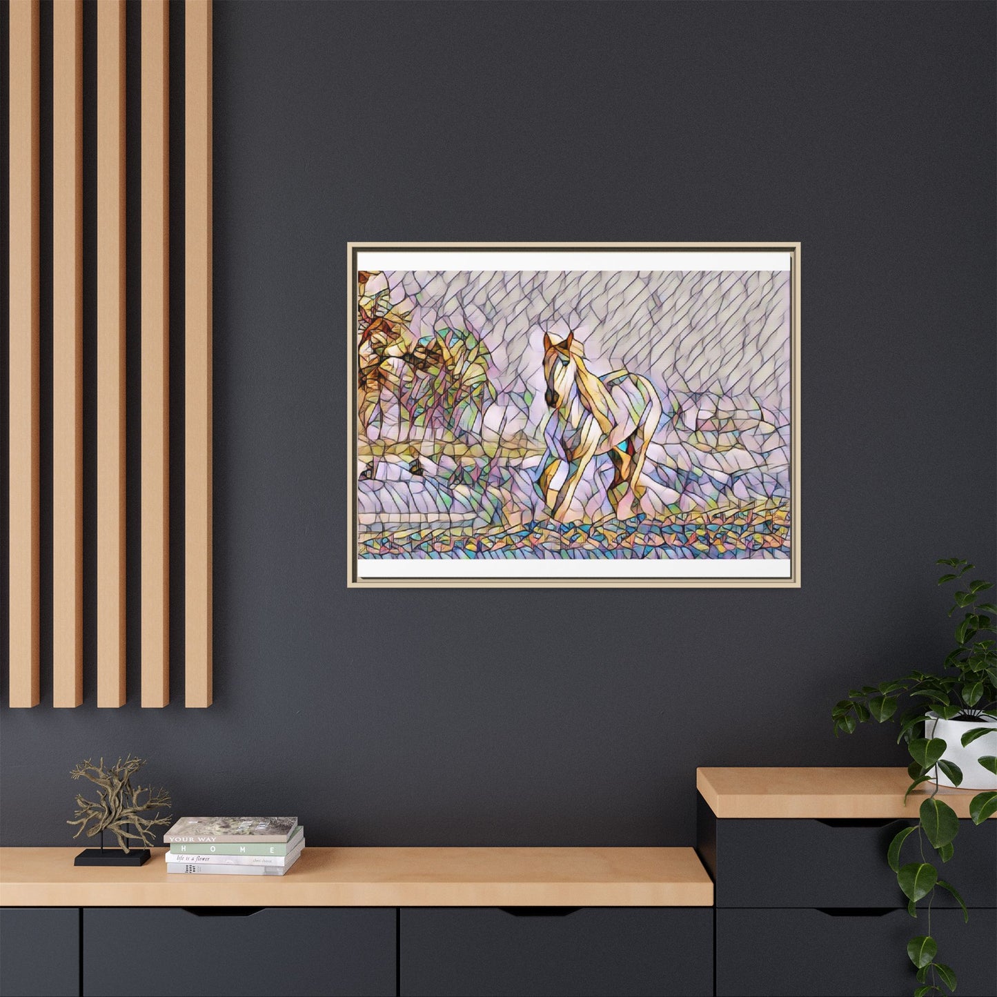 Abstract Stained-Glass Horse Matte Canvas Framed Wall Art