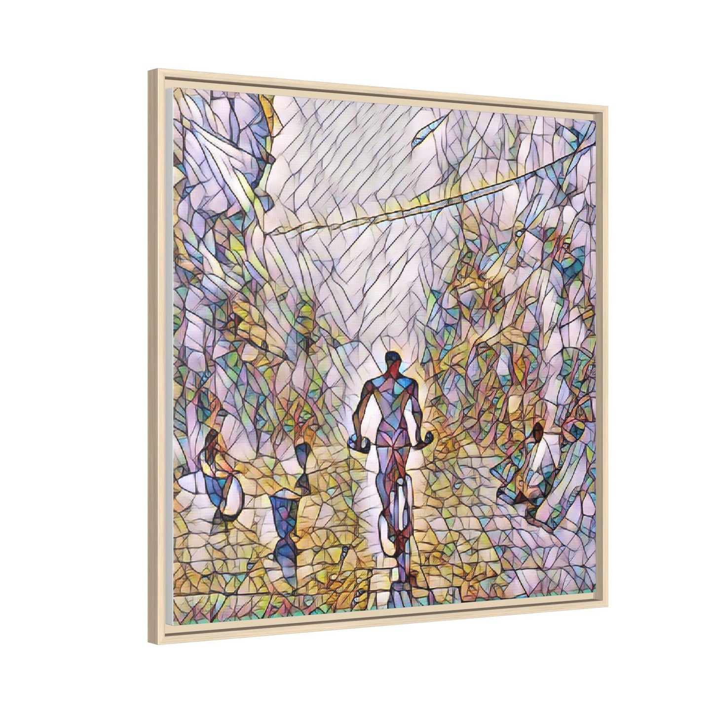 Cyclist Stained-Glass Matte Canvas Framed Wall Art