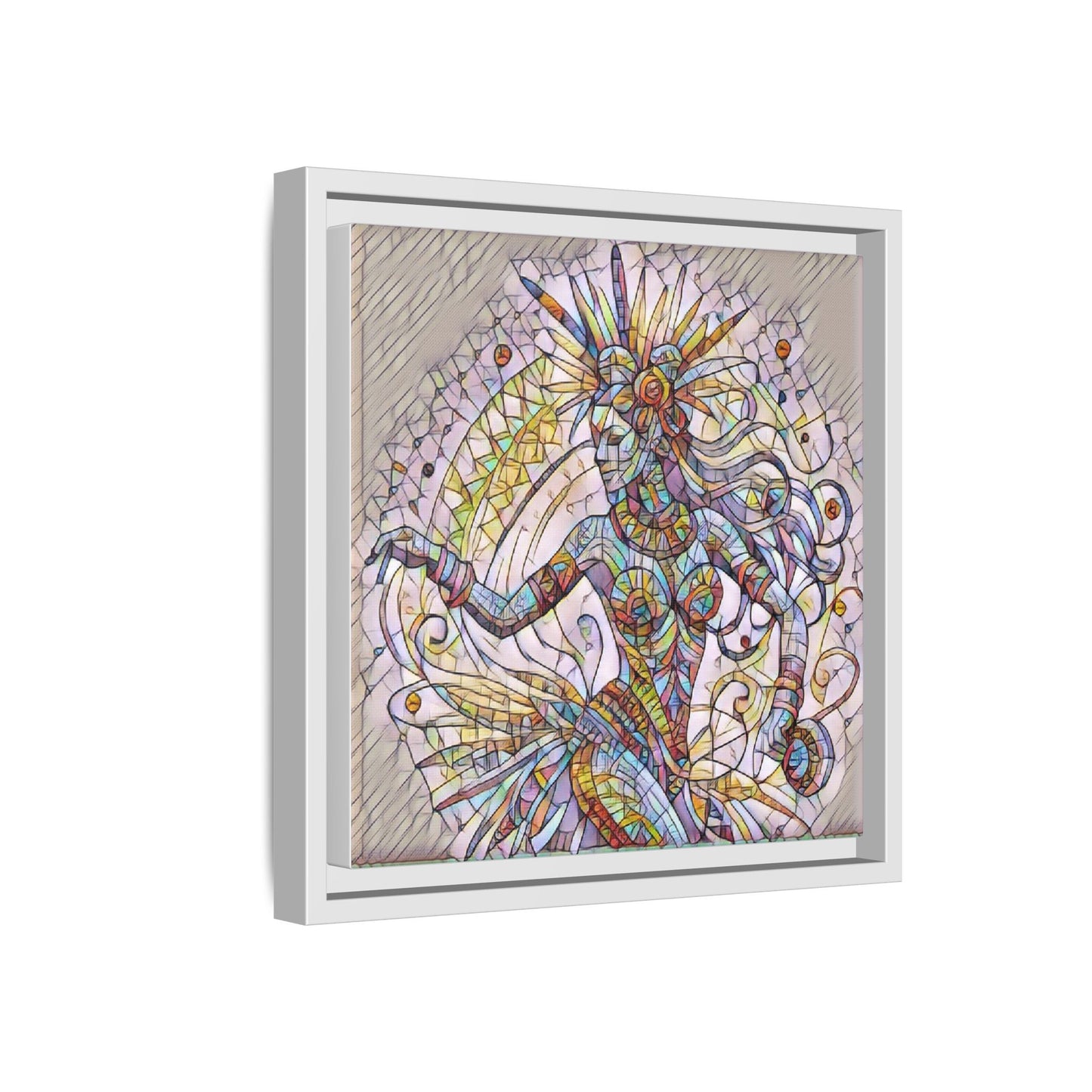 Colorful Mermaid Mosaic Framed Canvas Art — Boho Ocean Wall Decor