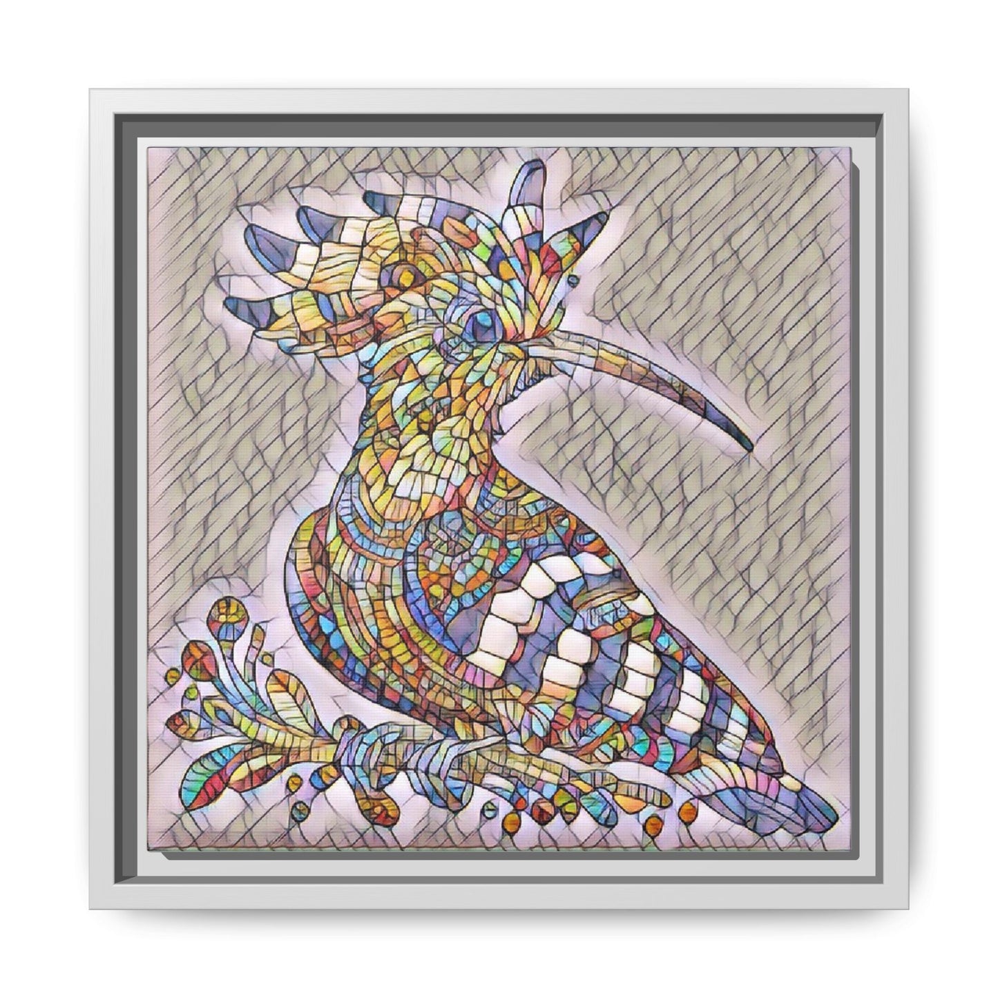 Colorful Mosaic Bird Matte Framed Canvas Wall Art