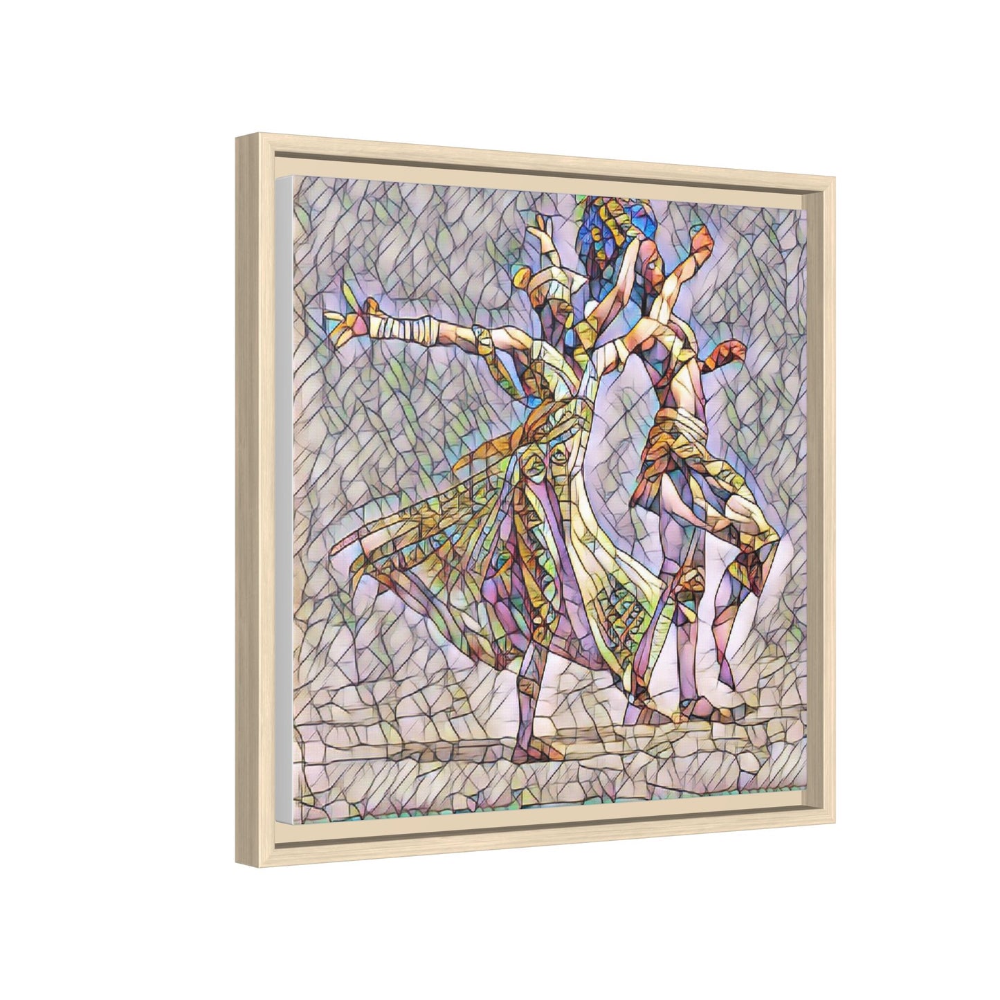 Framed Matte Canvas Wall Art — Abstract Dancers in Stained Glass Style